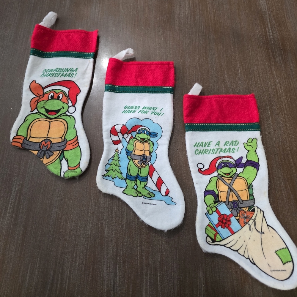Vintage 1990 Teenage Mutant Nija Turtles stocking. Set of three.